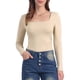thumbnail image 1 of Blusas básicas ajustadas de manga larga con escote cuadrado para mujer, en color gris y beige, 1 of 6