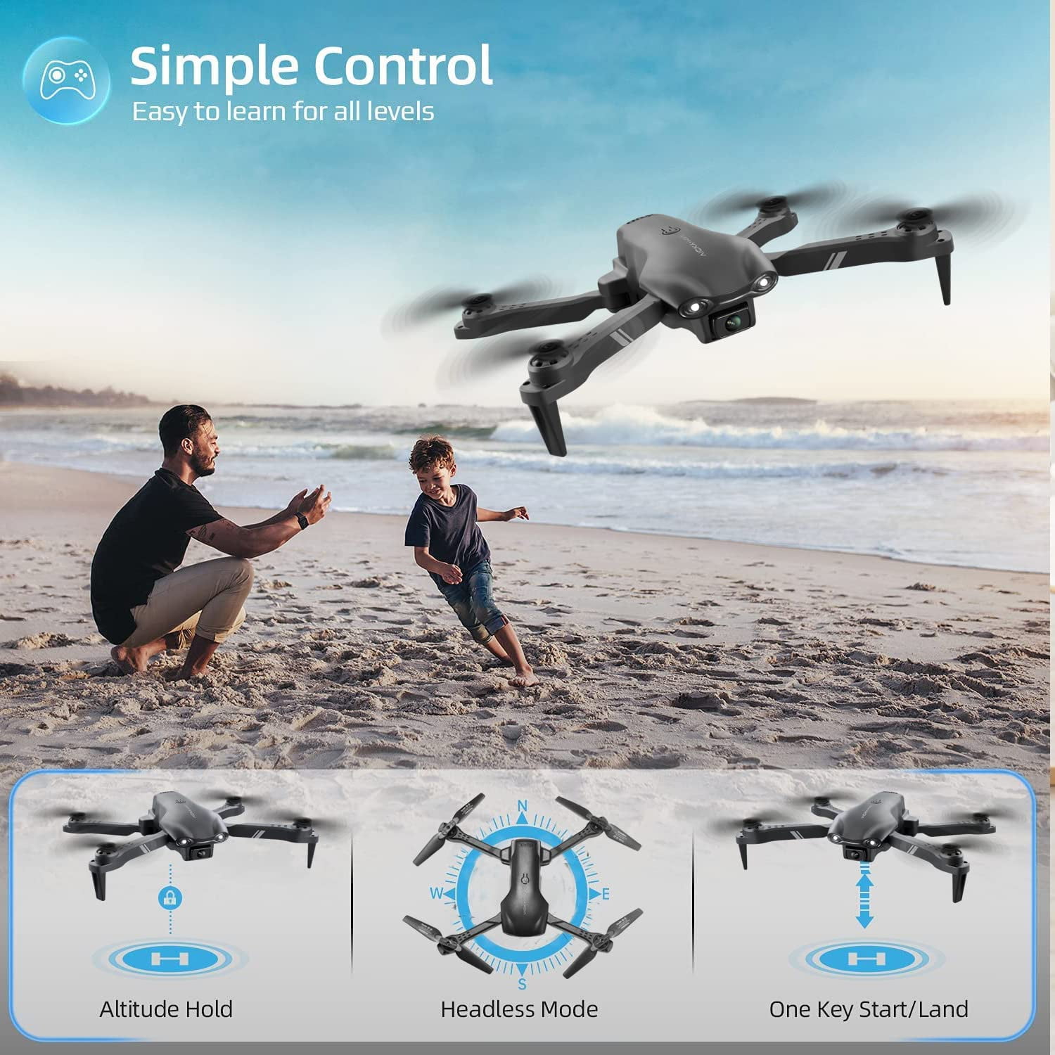Open Box 4DRC v8 with 1080P HD Camera for Adults and Kids for Adults and Children FPV RC Quadcopter with LED Lights and Optical flow Sensor, 2 Batteries, Black