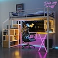thumbnail image 5 of Harper & Bright Designs Twin Size Metal Loft Bed with Desk and Wardrobe, Heavy Duty Loft Bed Frame Storage Staircase and LED, White, 5 of 17