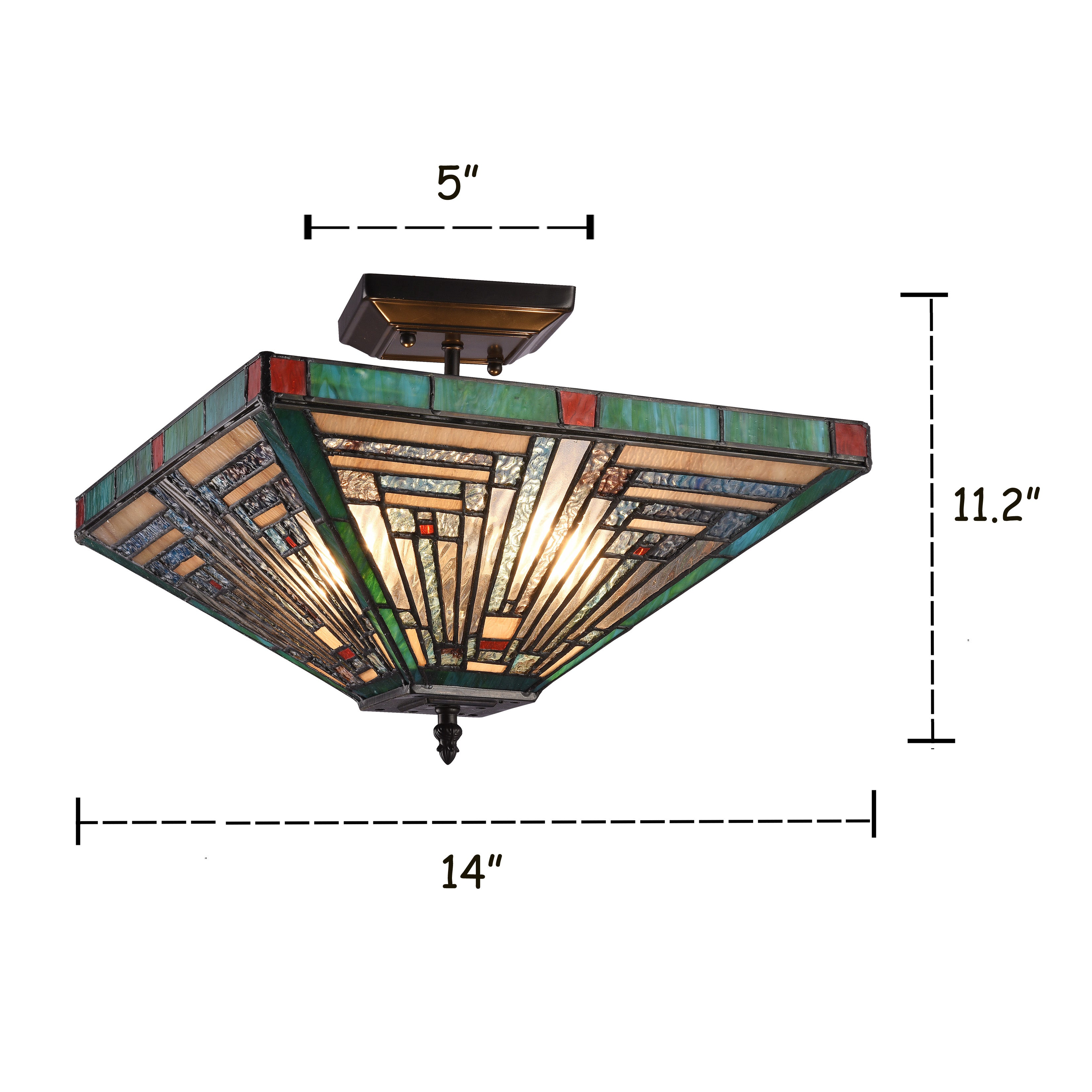 RADIANCE Goods Tiffany-Style Blackish Bronze 2 Light Mission Ceiling Fixture 14" Wide