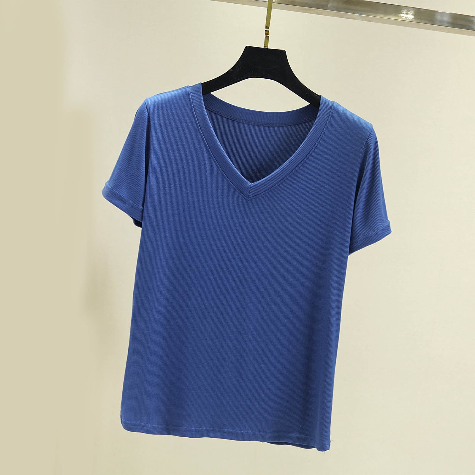 ylioge Cotton T Shirts for Women Short Sleeve V Neck Tees Tops Womens Casual Solid Color Pullover Stretchy Basic Going-Out Loungewear Tshirts Shirt