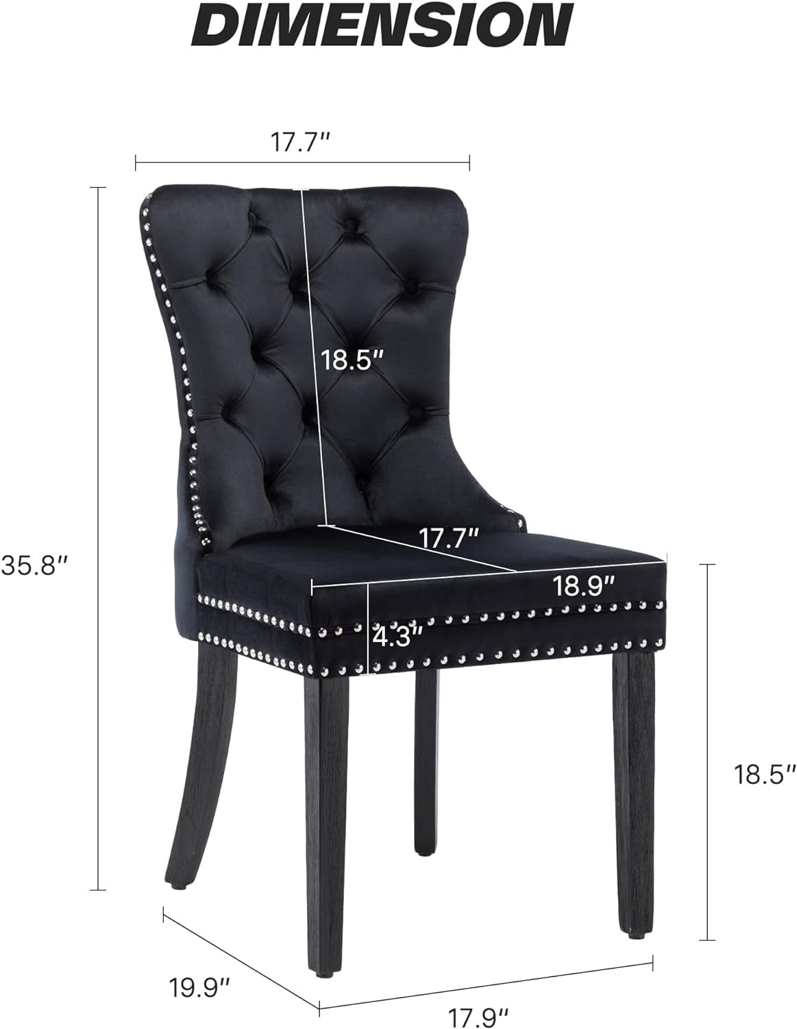 Velvet Dining Chairs Set of 4, Upholstered High-end Tufted Dining Room Chair with Nailhead Back Ring Pull Trim Solid Wood Legs, Nikki Collection Modern Style for Kitchen, Black