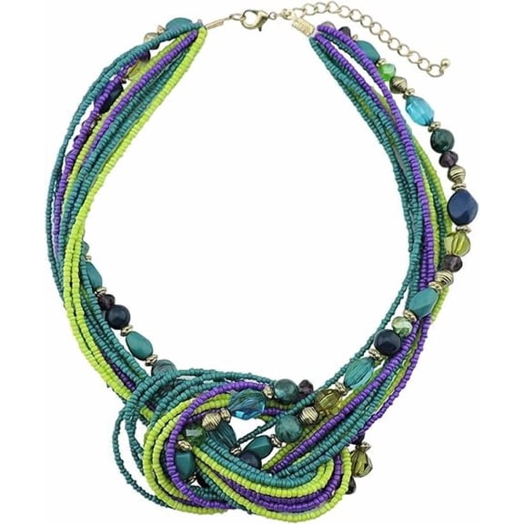 Bocar Statement Seed Beads Necklace for Women Multilayer beaded Collar Necklace (NK_10345_teal)