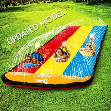 Terra 3 Lane Slip  Splash and Slide (Newest Model) for Outdoor Water Slide 3 Boogie Boards 16  Foot 3 Sliding Racing Lanes with Sprinklers & Durable PVC Construction For Kids And Children Supper Fun
