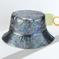 thumbnail image 4 of dianhelloya Hip Hop Unisex Bucket Hat Waterproof Holographic Adjustable Sun Faux Leather Flat Top Fisherman Hat for Daily Outing, 4 of 4