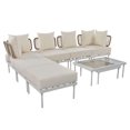 thumbnail image 5 of L-Shaped Wood Outdoor Furniture Set 8 Pieces Patio Metal Conversation Sets Patio Sectional Sofa Set with Tempered Glass Coffee Table and Coffee Table(Beige), 5 of 9
