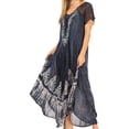 thumbnail image 3 of Sakkas Ronny Lace Embroidered Cap Sleeve Tie Dye Wash Caftan Dress / Cover Up - Dusty Blue / Black - One Size Regular, 3 of 5