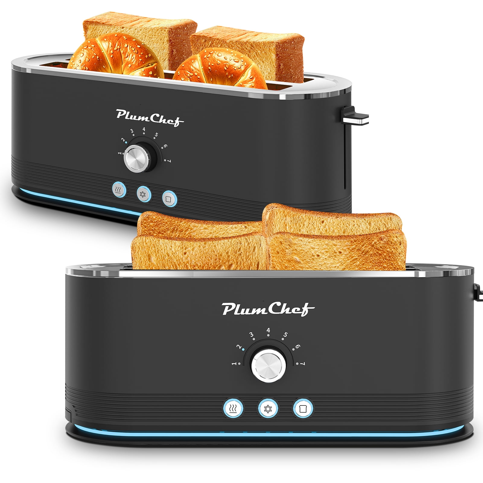 4-Slice Toaster, 7 Browning Settings, Defrost/Reheat Functions, Full body Stainless Steel Housing 1400W ,Anti-Fingerprint & Anti-Jam(black)