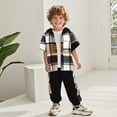thumbnail image 2 of Toddler Kids Outfit Sets Short Sleeve Patchwork Plaid Prints T-Shirt Hooded Tops And Pants Kids Boys Girls Retro Stylish Outfit Sets，2Piece，2 -3 Years, 2 of 6