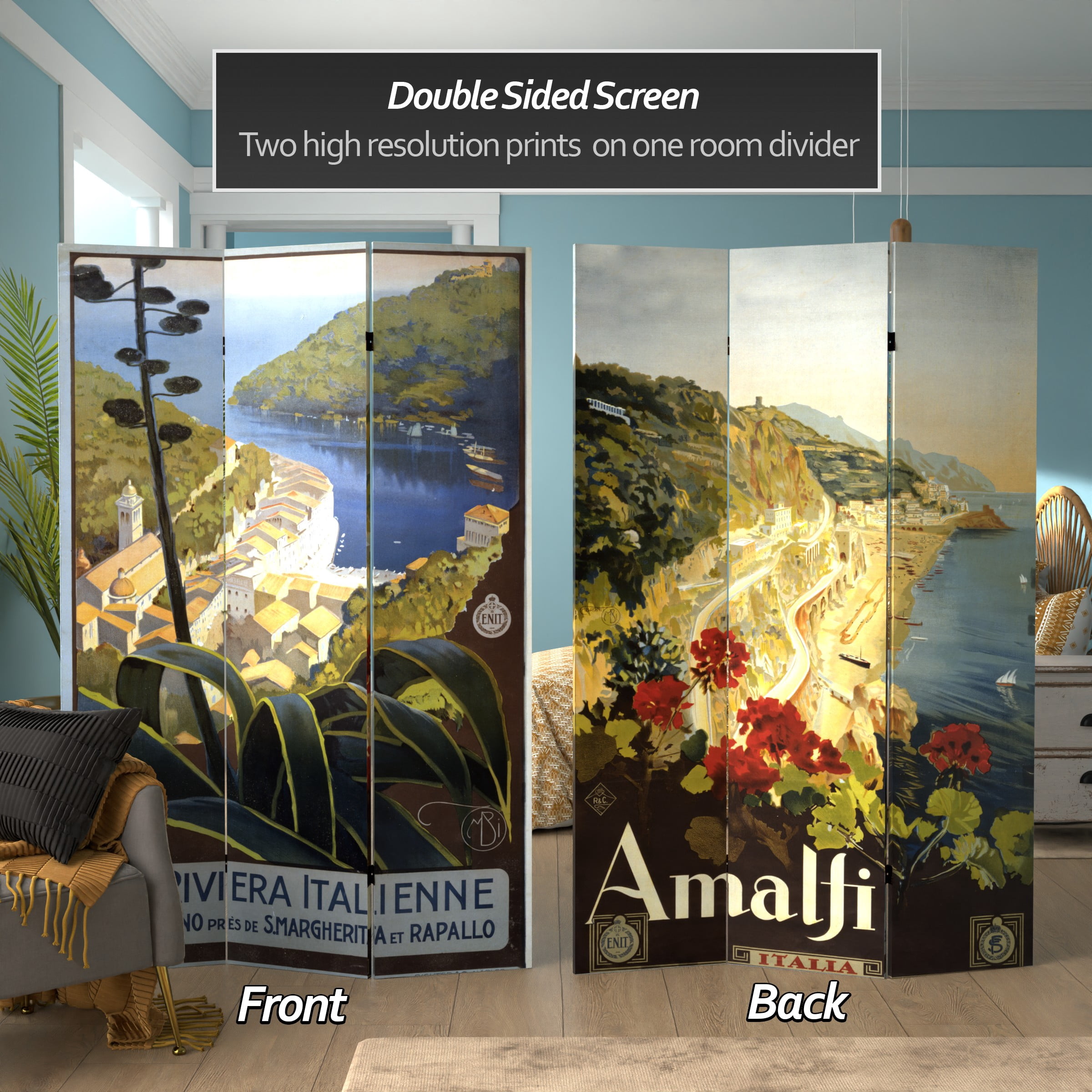Oriental Furniture 6 ft. Tall Amalfi/Riviera Canvas Room Divider - 3 Panel