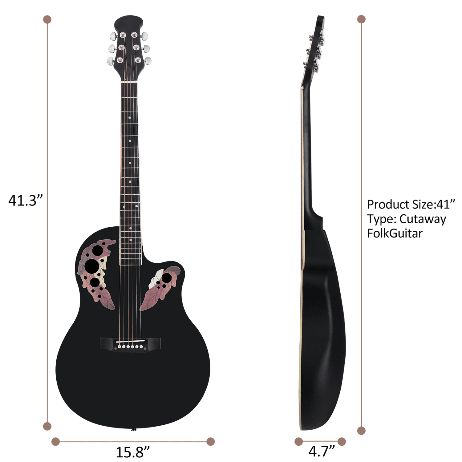 Hassch 41 inch Full Size Beginner Acoustic Guitar Starter Set with Bag and Wrench Tool, Black