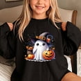 thumbnail image 6 of dazeni Funny Ghost Pumpkin Pattern Sweatshirts for Kids Girls Oversized Crewneck Sweatshirt Loose Casual Long Sleeve Tunic Pullover Black 2-3 Years, 6 of 7