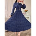 thumbnail image 5 of Women'S Knee-Length Spring and Autumn Dresses Bowknot Solid Color Shirt Sleeve Big Swing Long Dresses Dark Blue S, 5 of 7