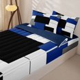 thumbnail image 2 of Castle Fairy Geometric Geometric Block Zipper Twin Comforter Sets with Fitted Sheet and 2 Pillowcases,Abstract Square Zipper Bedding Set,Navy Gray Black White,Reversible, 2 of 5