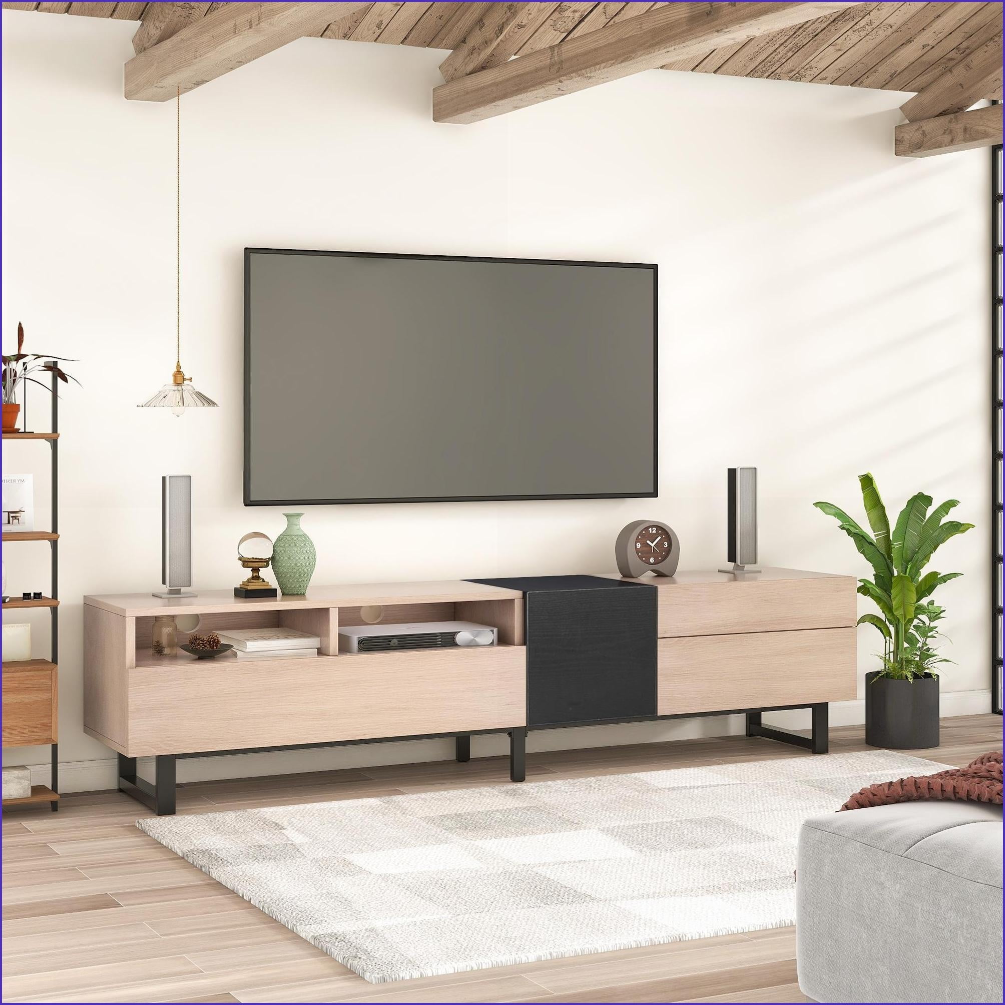 TV Furniture, Modern Entertainment Center for 80'' TV with Storage & Drop Down Door | Particle Board | TV Size 70-80 Inches