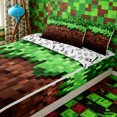 thumbnail image 3 of Erosebridal Nature Grass Soil Pixel Tile Zipper Full Size Comforter Sets with Fitted Sheet and 2 Pillowcases,Earth Tone Square Game Pattern Zipper Bedding Set,Moss Green Black,4pcs,Reversible, 3 of 6