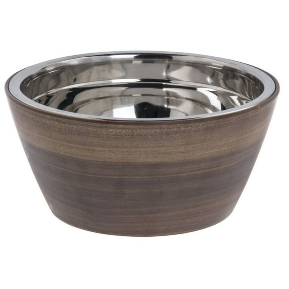 HUBERT® Salad Bowl Acacia Faux Wood Melamine with Stainless Steel Bowl Insert - 9 1/4" Dia x 4 1/4" H
