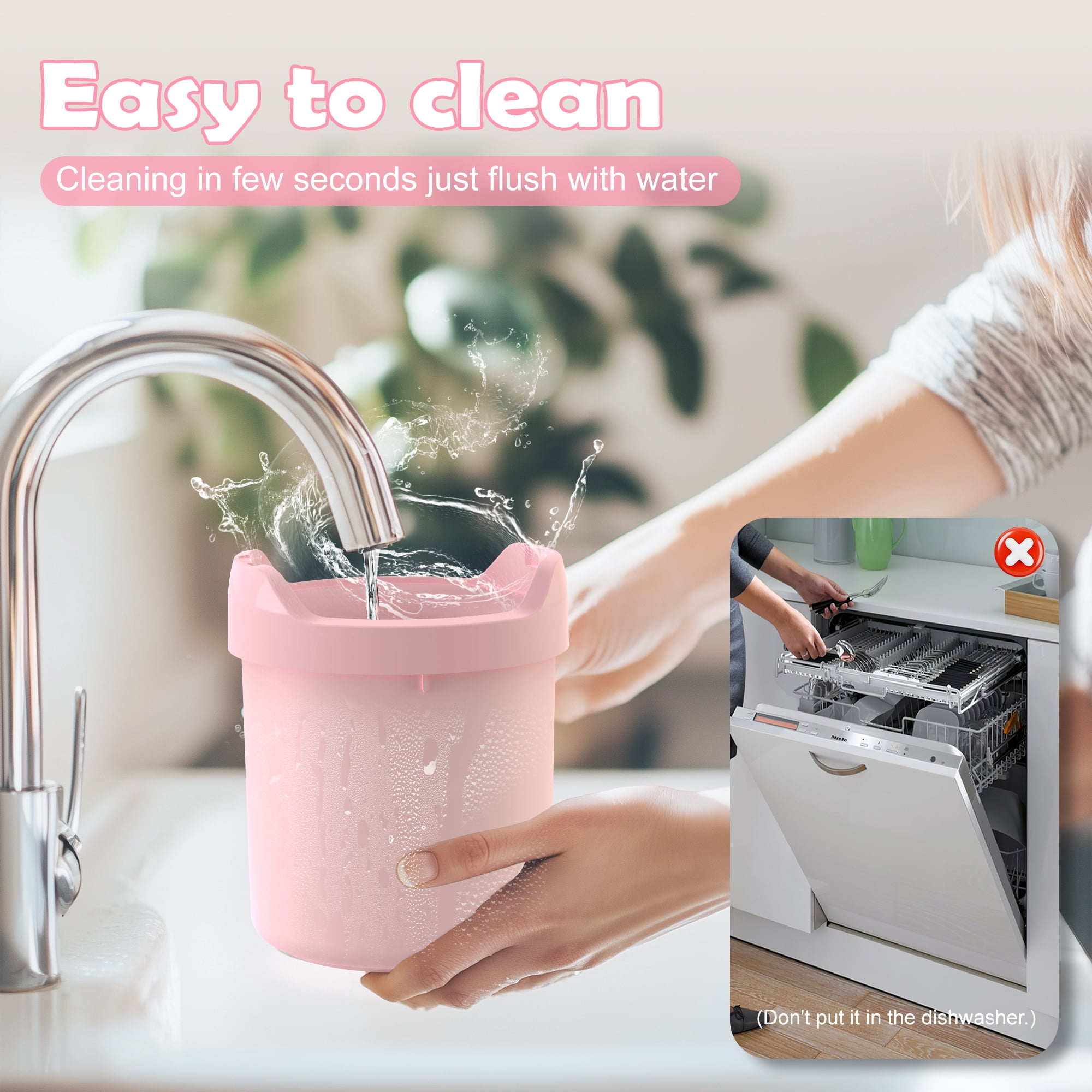 BRIOBITE Soft Serve Ice Cream Maker 0.5 Qt Rechargeable Mini Machine for Sorbet, Gelato, Frozen Yogurt Maker Pink