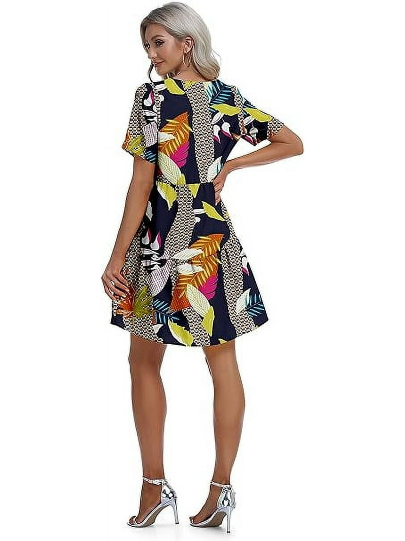 MLANM Women Summer Tunic Dress V Neck Casual Loose Flowy Swing Shift Dresses,  M Print Geometry - Walmart.com