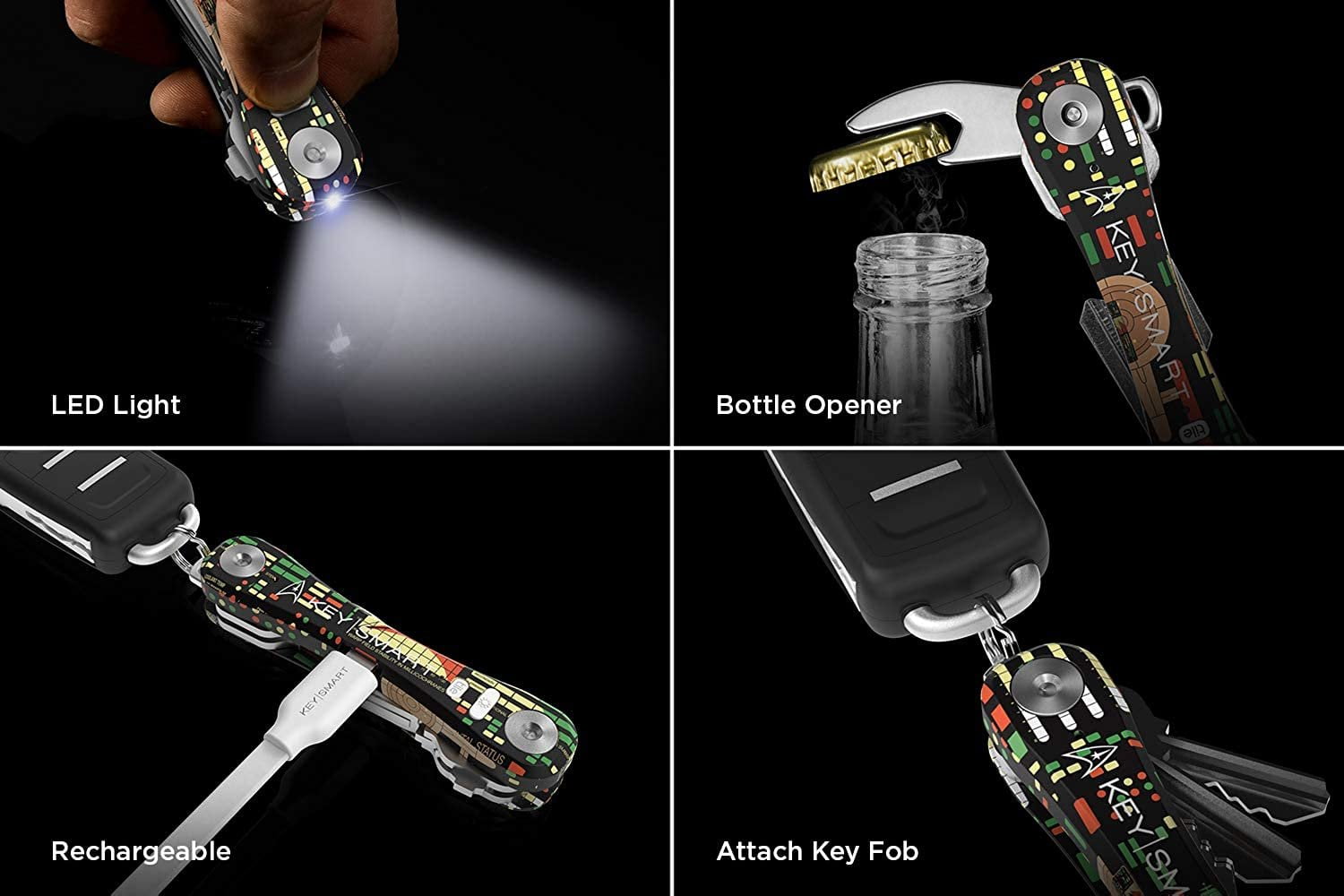 KeySmart Pro - Key Holder w Tile Smart Technology Bluetooth Tracker - w Bottle Opener up to 14 Keys, Star Trek The Original Series