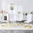 thumbnail image 3 of TesNus White Faux Leather Retro Alligator Dining Chairs Set of 4 with Crystal Button Back and Gold Metal Bow Legs for Dining Room, 3 of 9