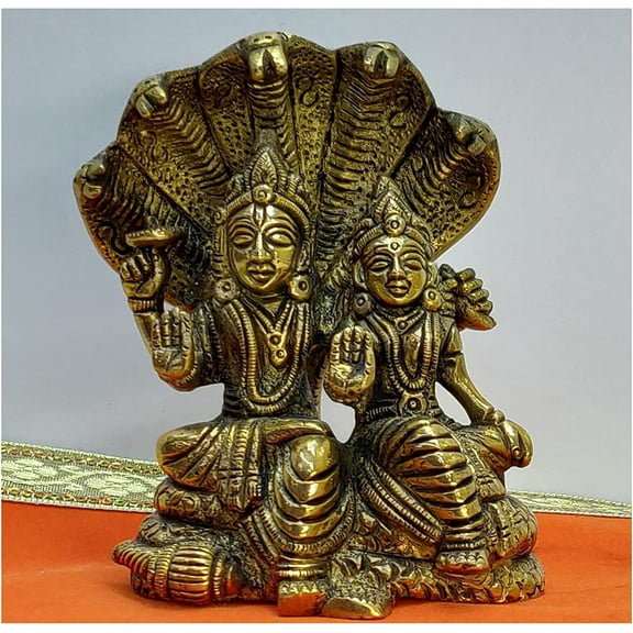 Lord Vishnu Laxmi Sculpture Vishnu Lakshmi Statue in Brass Goddess of Luck Laxmi Narayana Idol Small Vishnu Lakshmi Figurine Hindu God Statue Indian Handmade Statue Religious Gift - AtoZ India Cart