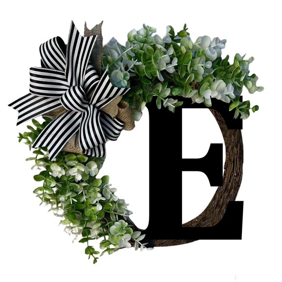 Clearance Wreath under $10,Unique Last Name Year Round Front Door Wreath With Bow Welcome Sign Garland Creative 26 Letter Farmhouse Wreath For Front Door Spring All Seasons Outside Hanger Decor