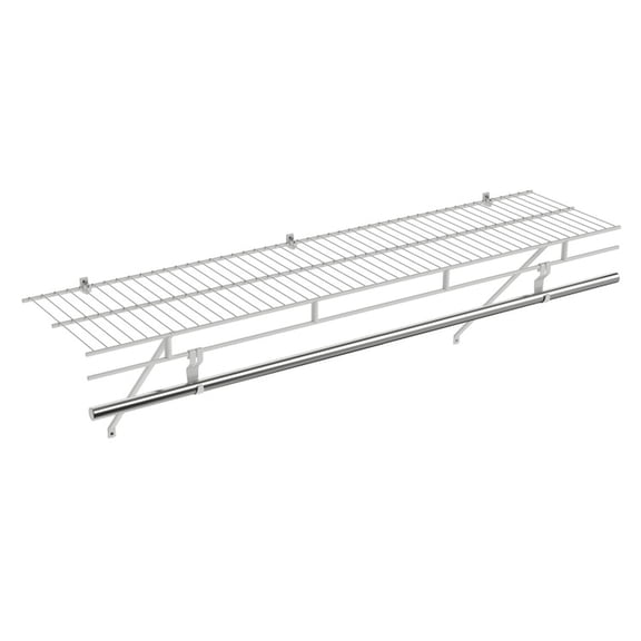 Furnibear Wall Mounted Closet Shelves with Ventilated Metal Wire Shelving Kit and Hanging Rod for Entryway Hallway Bedroom Closet Organization, White