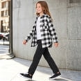 thumbnail image 5 of Girls Plaid Shirt Jacket Long Sleeve Button-Down Flannel Shacket Casual Lapel Checkered Outerwear With Chest Pocket (Black), 5 of 5