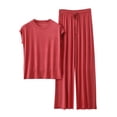 thumbnail image 3 of ylioge Womens 2 Piece Modal-Pajama Sets Casual Lightweight Solid Color Cap Sleeve Tops Wide Leg Pants Breathable Loungewear Pajamas Outfits Set, 3 of 5