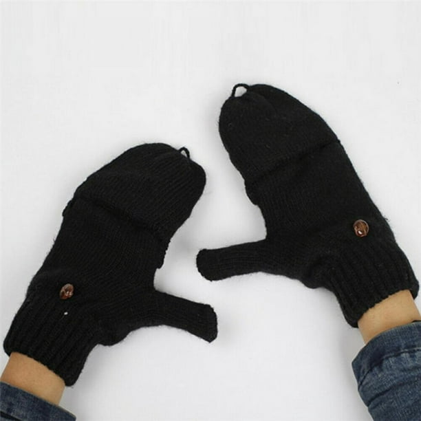 Convertible Fingerless Mittens for Winter, Men and Women Wool Flip