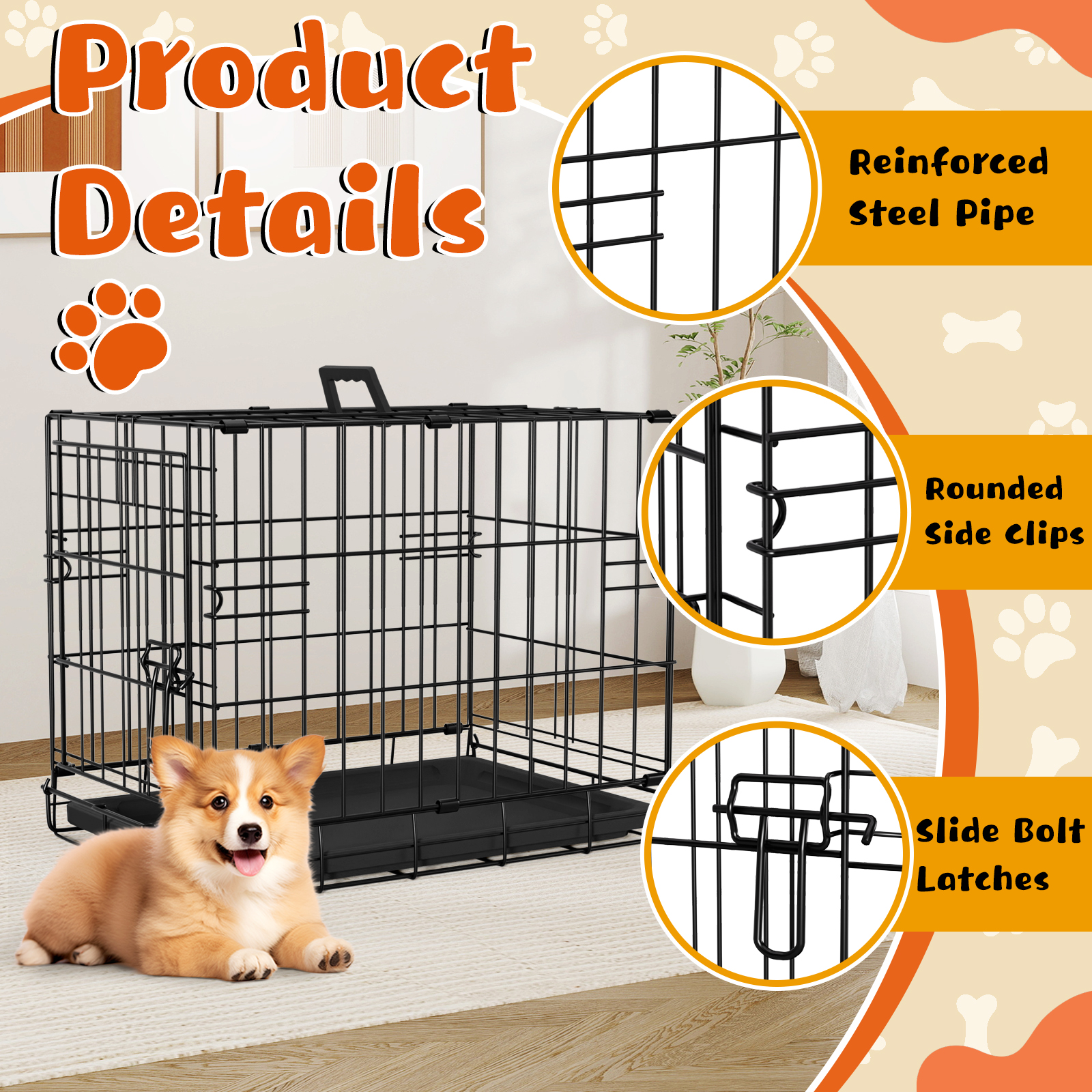 Dkelincs 18" Dog Crate for Small Dogs, Portable Foldable Metal Dog Cage & Kennel with Removable Tray for Home Travel, Black