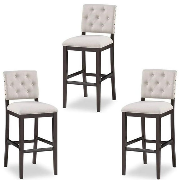 Home Square 3 Piece Solid Wood Stationary Bar Stool Set in Walnut