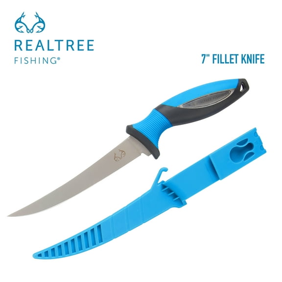 Realtree Stainless Steel Blade Fishing Fillet Knife 7-inch Length Black and Blue