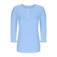 thumbnail image 6 of Gmluru Women's Tops Dressy Business Casual Blouses Ladies' Solid-Colored Button-Down T-Shirt with 3/4 Length Sleeves Round Neck /Shirt Work Shirts Fall Clothes Light Blue S-2XL, 6 of 8