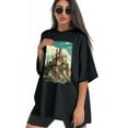 thumbnail image 3 of Plus Size Shirt for Women Black Tops for Women Short Sleeves Shirt for Women Castle (97） T Shirt Crewneck Shirt for Women 4XL, 3 of 5