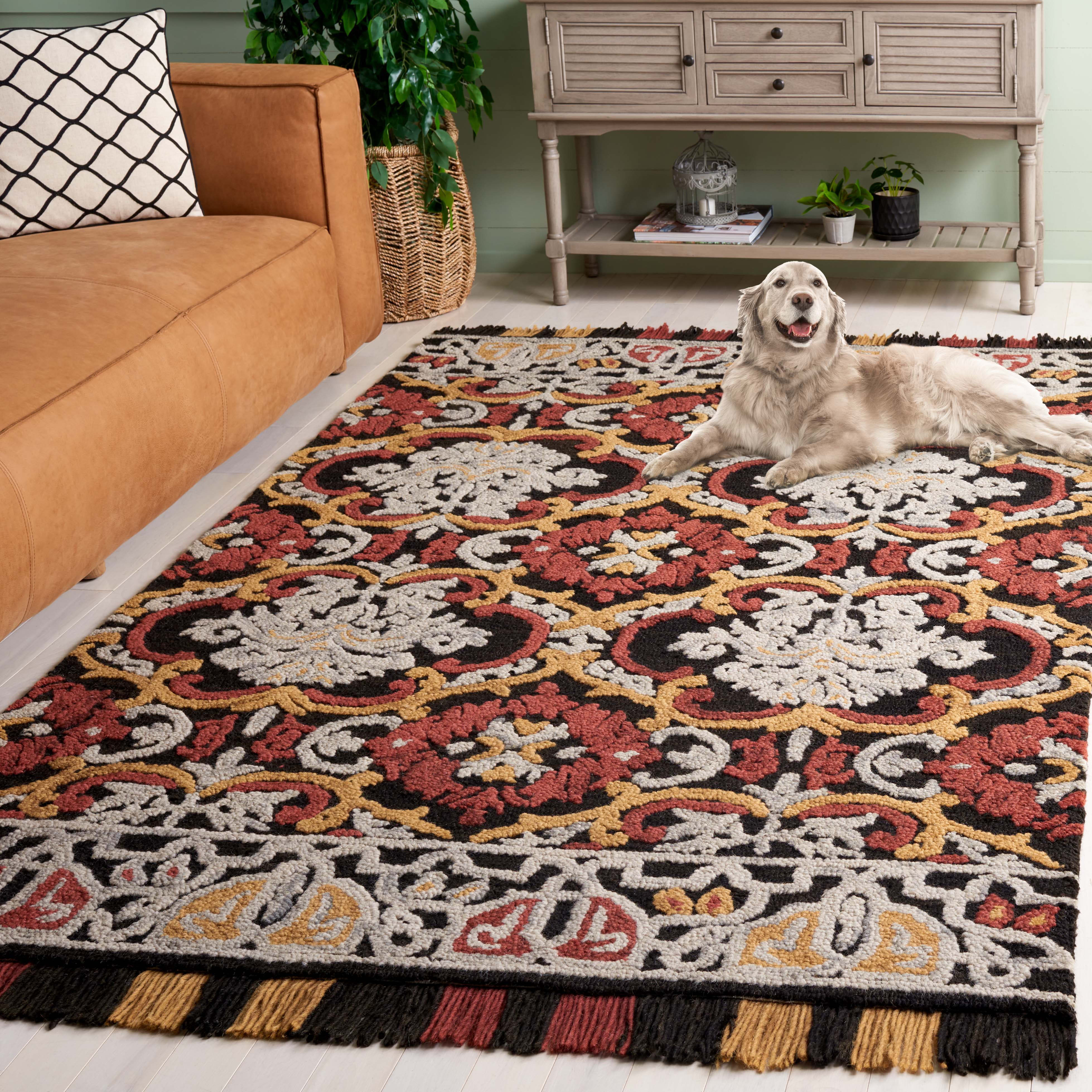SAFAVIEH Blossom Abram Geometric Area Rug, Charcoal/Red, 8' x 10'