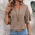thumbnail image 5 of Fgnfyis Women's Long Sleeve T-Shirt Soft Casual Loose Fit Pocket Detail Flip Hem Comfortable Basic Top for Everyday Wear Brown M, 5 of 6