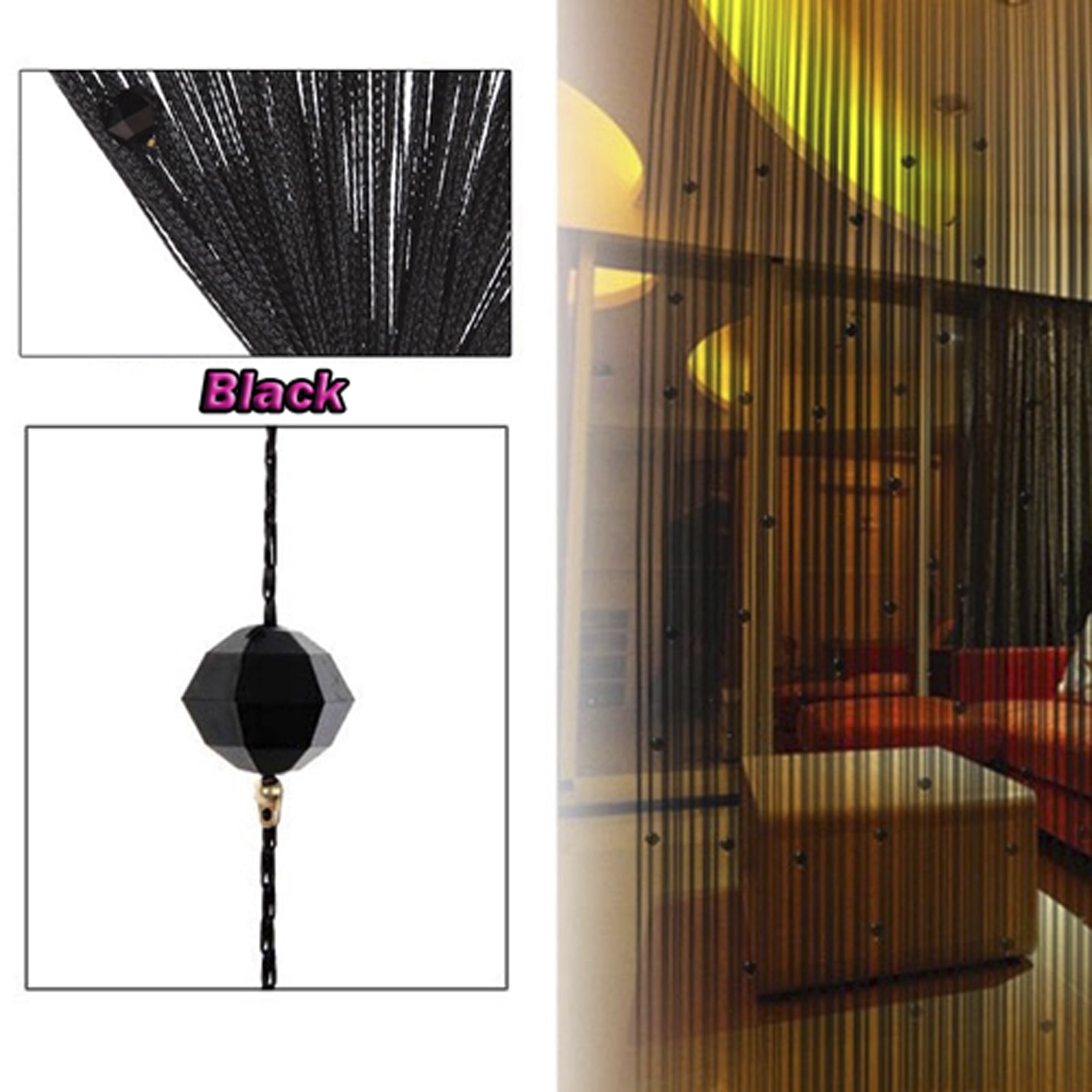 1Pair 39'' x 78'' String Door Curtain Beads Room Divider Window Panel Fringe Beaded Tassel Crystal Screen Home, Black