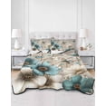 thumbnail image 2 of Quilts Queen Size Bedding Set, Teal Tulip Butterfly Reversible Summer Quilt 3 Pieces, Beige Turquoise Floral Farmhouse Wooden Lightweight Bedspreads Coverlets with 2 Pillow Shams for All Seasons, 2 of 5