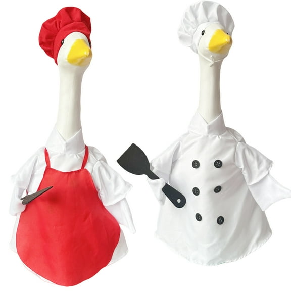 2 Set Chef Goose Outfit Costume Yard Lawn Porch Clothes for 23'' Plastic Goose Outdoor Patio Art Decoration