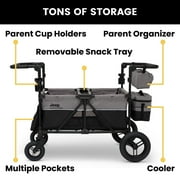 Jeep Wrangler Deluxe 4 Seater Stroller Wagon by Delta Children - Premium Quad Stroller Wagon for 4 Kids with Convertible Seats, Adjustable Push/Pull Handles, Removable Canopy & Flat Fold, Grey