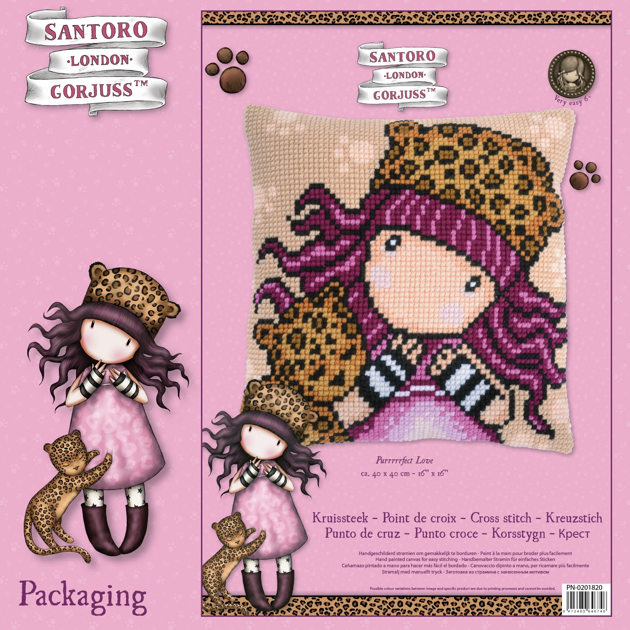 Gorjuss Purrrrrfect Love Cross Stitch Cushion Kit by Vervaco