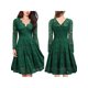 thumbnail image 4 of SAYOO Vestido floral de encaje femenino, falda de manga larga sólida con cuello en forma de V y cintura alta SAYOO  moda, 4 of 6
