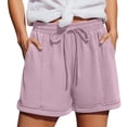 thumbnail image 3 of Women's Elastic Drawstring Casual Sweat Shorts, High Waist Loose Wide Leg Summer Lounge Shorts with Deep Side Pockets, Cuffed Hem Lightweight Beach Workout Jogger Shorts for Daily Vacation S-3XL, 3 of 10