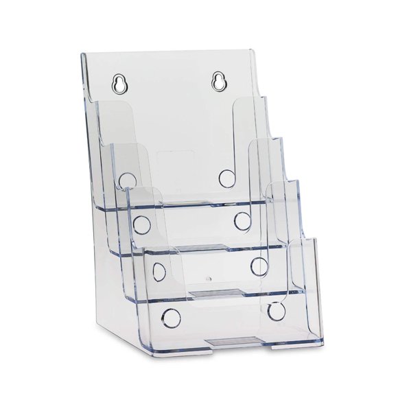 Dazzling Displays Clear Acrylic 4-Tier Brochure Holder for 6"W x 9"H - Half-Page Material (4-Pack)