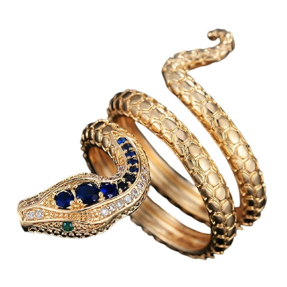 MayiaHey Gold Coiled Snake Ring, Reptile Serpent Ring for Men, Blue Crystal Snake Animal Ring Blue Stone Serpent Jewelry, Twisting Serpent Ring Coiled Serpent Ring Snake Cocktail Party Ring