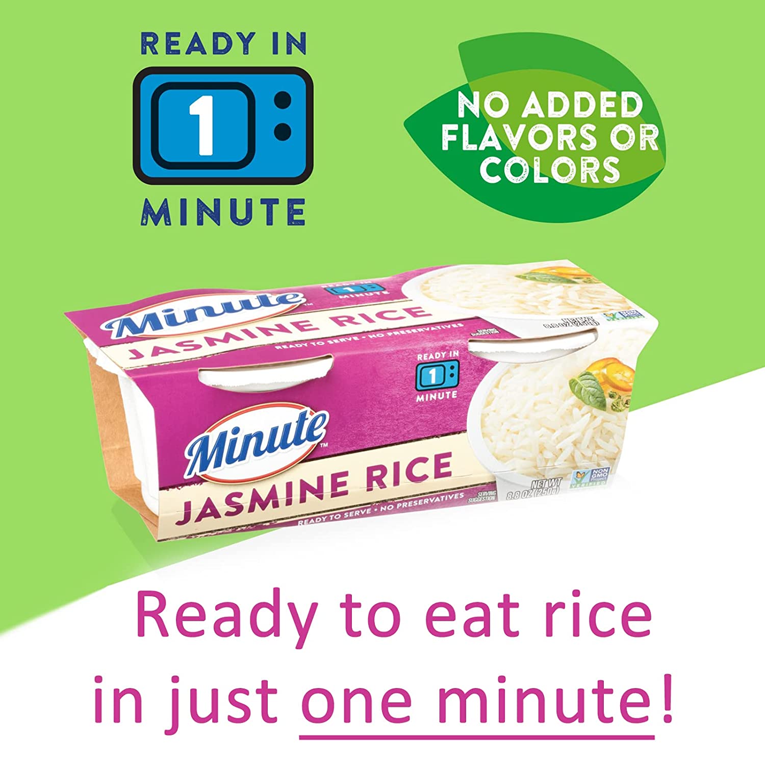 Microwavable Rice Bundle. Includes Two- 8.8 Oz Packages of Minute Rice and  a BELLATAVO Ref Magnet! Each Package Contains Two Cups of Microwavable  White Rice. Total of 4 Cups of Instant Cooked Rice!