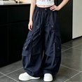 thumbnail image 2 of vdgthytj Girls Cargo Pants Fashion Baggy Wide Leg Drawstring Elastic Streetwear Fall Casual Outdoor Travel Trousers with Multi Pockets(9-10 Years,Navy), 2 of 8