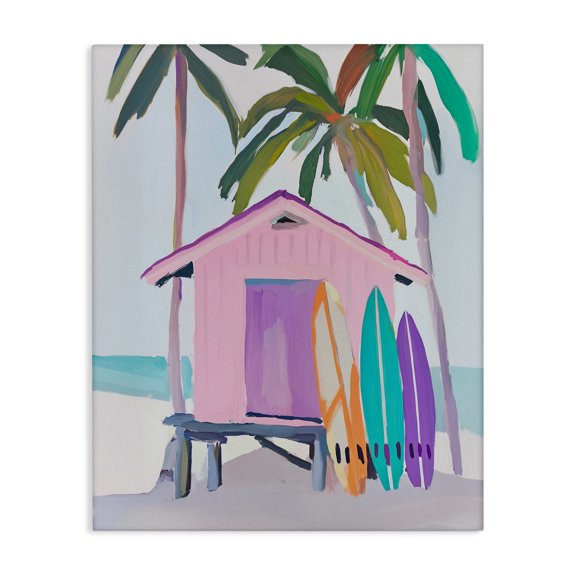 Stupell Industries Coastal Pink Beach Hut & Bright Boards Canvas Art, 16 x 20, by Sisi and Seb